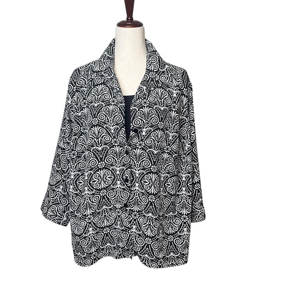 GEORGE Women's 3X Black and White Print Button Front Top 22W 24W Plus Size - Picture 1 of 9